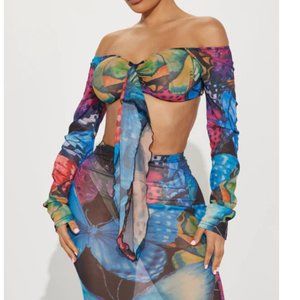 Butterfly Life Mesh Skirt set - blue/combo **gently worn**